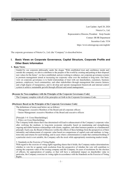 Niterra Co Ltd 2026 Corporate Governance Report - Free PDF