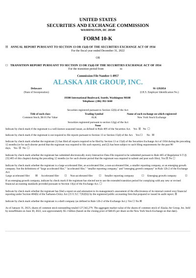 Alaska Air Group Inc 2022 Annual Report - Free PDF